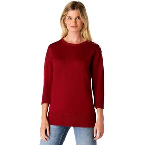 Cable & Gauge Women's Button Sleeve Round Hem Sweater - Soft Boat Neck Design, Chic & Casual, Versatile Everyday Top