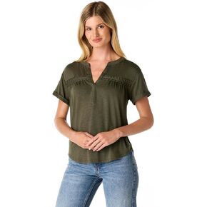 Cable & Gauge Women's Henley Short Sleeve Top - Soft Jersey Blend, Split Neckline, Relaxed Fit, Classic Casual Tee
