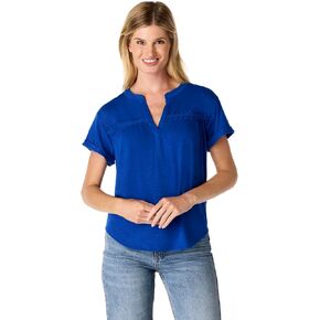 Cable & Gauge Women's Henley Short Sleeve Top - Soft Jersey Blend, Split Neckline, Relaxed Fit, Classic Casual Tee