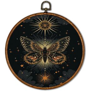 KSDUT Butterfly Wall Decor Art - Vintage Dark Moody Insect Wall Art Canvas Frame Hanging Prints, Boho Black Round Wall Art Decor for Home Bedroom Decorations 10"x10"
