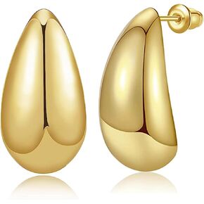 Chunky Gold Hoop Earrings for Women，Lightweight Hollow Open Hoops with 18K Real Gold Plated Tear Drop Earrings,Hypoallergenic Gold Plated Earrings Fashion Jewelry for Women… in Saudi Arabia
