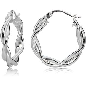 Hoops & Loops 925 Sterling Silver Twisted Round Click-Top Hoop Earrings for Women, Silver 20mm