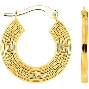 10k Yellow Gold Greek Key Round Hoop Earrings - 18mm