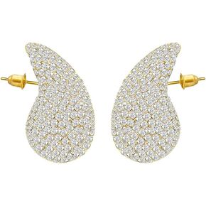 Gold Rhinestone Small Chunky Hoop Earrings for Women Sparkly Lightweight Crystal Teardrop Earrings Fashion Jewelry for Women