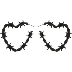 Gothic Barbed Wire Love Heart Hoop Earrings Barbed Wire Thorn Heart Earrings Metal Mesh Earrings for Women Goth Punk Large Hip Hop Party Jewelry