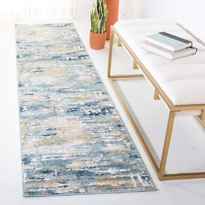SAFAVIEH Skyler Collection 2'2" x 9' Teal / Gold SKY548J Modern Abstract Non-Shedding Living Room Entryway Foyer Hallway Bedroom Runner Rug