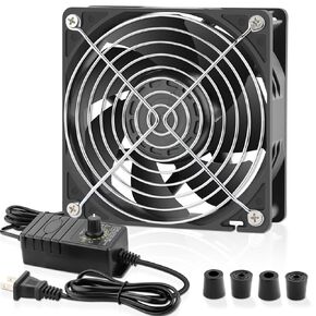 3 x 120mm 360mm Computer Fan with AC Plug Variable Speed Control 110V - 240v, Ball Bearing Window Fan with Exhaust and Intake, Cooling for RV Fridge PC Case Server Racks Grow Tents