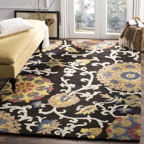 SAFAVIEH Blossom Collection 4' x 6' Charcoal / Multi BLM401A Handmade Premium Wool Area Rug
