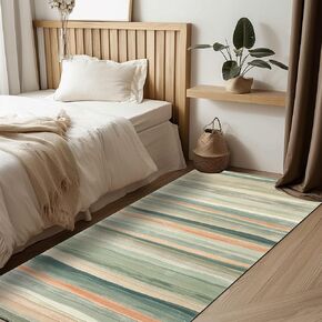 Runner Rug 2'x 7' for Kitchen Living Room Hallway Entryway Hall Bathroom Laundry Mat Long Bedroom Bedside Carpet Home Decor House Accessories Apartment Essential Haves Ft 5 6 7 8 9 10 12 (Green Beige
