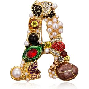 FUTIMELY Pearl Initial Letter Brooch for Women Girls,Gold Plated Crystal Rhinestone Enamel Colorful Alphabet Brooch Pins Wedding Bridal Jewerly