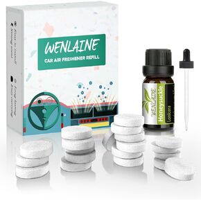 Car Air Freshener Honeysuckle Essential Oil 10ml, Car Air Vent Clip Refills Solid Fragrance, Car Air Freshener Refill Oil with 20 Cotton Pads, Car Scent Replacement Tablets for Car Air Freshener