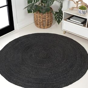 JONATHAN Y RNF116B-5R Zara Braided Coastal Cottage Round Jute Area Rug, Casual, Classic, Solid, Minimalist, Traditional for Living Room, Dining Room, Bedroom, Kitchen, Navy, 5' Round