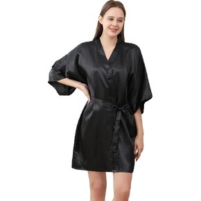 QXQTER المرأة الحرير الحرير رداء العروس وصيفة الشرف الزفاف حزب الزفاف الجلباب كيمونو روب للنوم in Kuwait