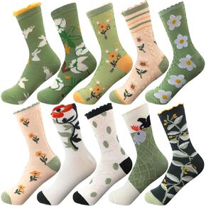 10 Pairs Womens Floral Socks Cute Cottagecore Socks 3D Flower Embroidered Socks Cotton Vintage Crew Socks Gifts