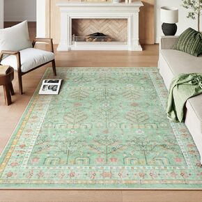Anidaroel Tree of Life Area Rug, 5x7 Washable Rugs for Living Room Soft Boho Bedroom Rug, Non Slip Stain Resistant Large Rugs for Dining Room Table Farmhouse Rug for Dorm, Nursery (Navy Blue)