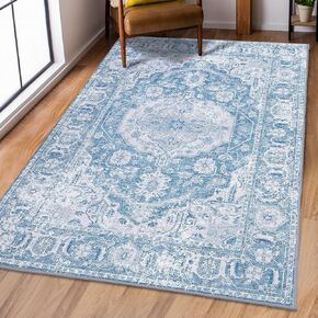 CAROMIO 5x7 Area Rug Machine Washable Rug Vintage Distressed Area Rug Oriental Indoor Throw Carpet Non-Slip Floor Cover Large Rug for Living Room Bedroom, Teal