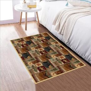 Rustic Cabin Wildlife Area Rug 5x7 Living Room Rug,Maple Leaf Bear Moose Deer Country,Vintage Throw Rugs Carpet for Dining Room Washable Bedroom Rug Non Slip Floor Carpets for Office,Kids Playroom