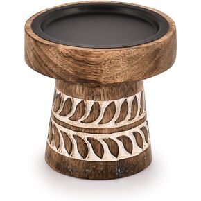 Kimona Candlestick Holders Round Turned Candle Holders for Candles Farmhouse Decorative Candelabras for Table Centerpiece & Home Décor (4" x 4" x 4")