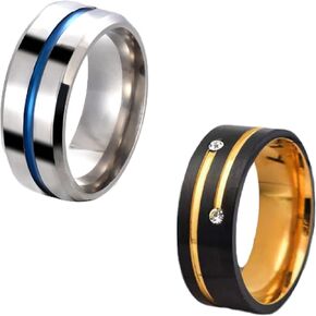 2pcs Stainless Steel Fidget Rings for Men, Gold, Sliver, Blue, Black Rings for both Men and Women, Cool and Simple design, Perfect for Engagement and Wedding Band Ring Pack