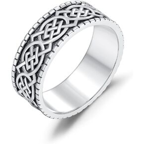 925 Sterling Silver 8MM Irish Celtic Knot Band Ring for Men Size 9/10/11