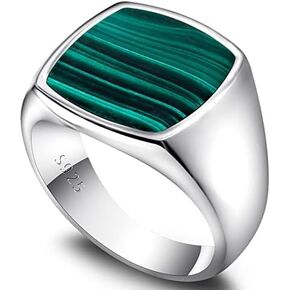 New Men's Ring Solid S925 Sterling Silver Natural Malachite Square White Turquoise Tiger Eye Stone Ring Simple Classic Seal Jewelry Women's Gift