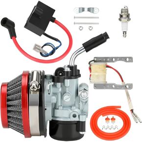 Motorized Bike Carburetor with CDI Ignition Coil Magneto Coil Kit Replacement for 80cc 100cc 49cc 50cc 66cc 2 Stroke Engine Motorized Bicycle Gas Motor Parts