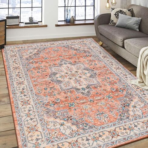 flydoit سجاد المنطقة خمر لغرفة المعيشة، 4x6 رمادي الأزهار ميدالية سجادة قابلة للغسل لغرفة النوم، فو الصوف فائقة لينة الرجعية لهجة البساط، عدم الانزلاق السجاد الداخلي للمطبخ مكتب غرفة الطعام الديكور in Kuwait