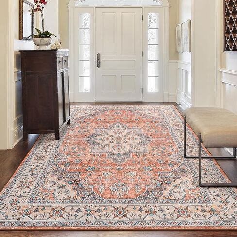 flydoit سجاد المنطقة خمر لغرفة المعيشة، 4x6 رمادي الأزهار ميدالية سجادة قابلة للغسل لغرفة النوم، فو الصوف فائقة لينة الرجعية لهجة البساط، عدم الانزلاق السجاد الداخلي للمطبخ مكتب غرفة الطعام الديكور in Kuwait