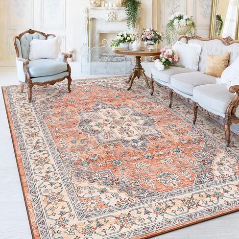 flydoit سجاد المنطقة خمر لغرفة المعيشة، 4x6 رمادي الأزهار ميدالية سجادة قابلة للغسل لغرفة النوم، فو الصوف فائقة لينة الرجعية لهجة البساط، عدم الانزلاق السجاد الداخلي للمطبخ مكتب غرفة الطعام الديكور in Kuwait