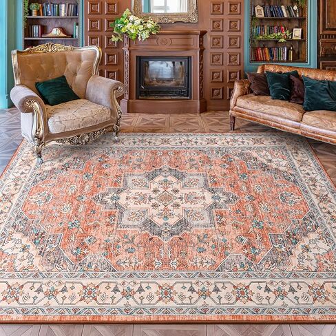 flydoit سجاد المنطقة خمر لغرفة المعيشة، 4x6 رمادي الأزهار ميدالية سجادة قابلة للغسل لغرفة النوم، فو الصوف فائقة لينة الرجعية لهجة البساط، عدم الانزلاق السجاد الداخلي للمطبخ مكتب غرفة الطعام الديكور in Kuwait