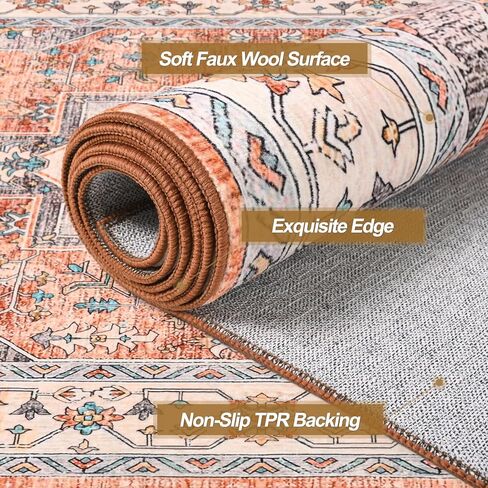 flydoit سجاد المنطقة خمر لغرفة المعيشة، 4x6 رمادي الأزهار ميدالية سجادة قابلة للغسل لغرفة النوم، فو الصوف فائقة لينة الرجعية لهجة البساط، عدم الانزلاق السجاد الداخلي للمطبخ مكتب غرفة الطعام الديكور in Kuwait