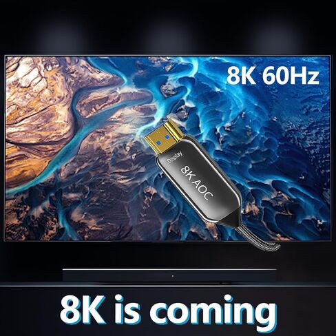 Optic Fiber HDMI 2.1 Cable 300ft,8K@60Hz 4K@120Hz Dynamic HDR 10, eARC, HDCP2.2, 4:4:4 7680x4320 Resolution, 48Gbps Optical Fiber HDMI 2.1 Cable for PS5/8K TV/LG TV in Kuwait