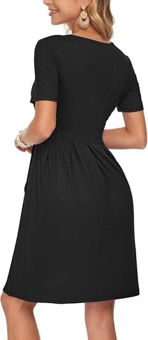 AUSELILY Women's Short Sleeve Summer Dress Pleated Button Down Knee Length Dresses with Pockets 2025 New in Kuwait