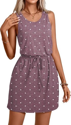levaca Womens Summer Tank Dress Drawstring Dressy Casual Sleeveless Mini Sundress with Pockets in Saudi Arabia