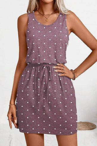 levaca Womens Summer Tank Dress Drawstring Dressy Casual Sleeveless Mini Sundress with Pockets in Saudi Arabia
