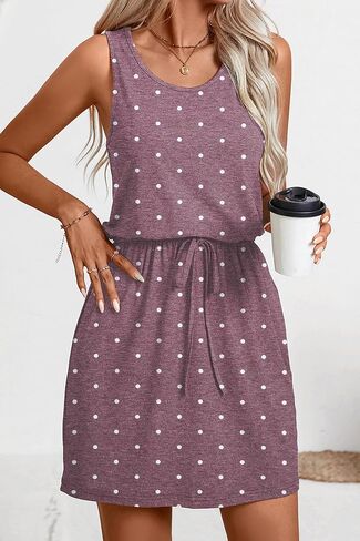 levaca Womens Summer Tank Dress Drawstring Dressy Casual Sleeveless Mini Sundress with Pockets in Saudi Arabia