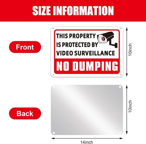 4 Pcs No Dumping Signs Private Property 10 x 7 Inch Reflective Aluminum No Dumping Video Surveillance Sign UV Protected and Weatherproof for Indoor or Outdoor Use, Red, Black and White in Saudi Arabia