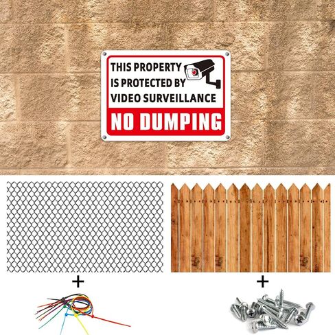 4 Pcs No Dumping Signs Private Property 10 x 7 Inch Reflective Aluminum No Dumping Video Surveillance Sign UV Protected and Weatherproof for Indoor or Outdoor Use, Red, Black and White in Saudi Arabia