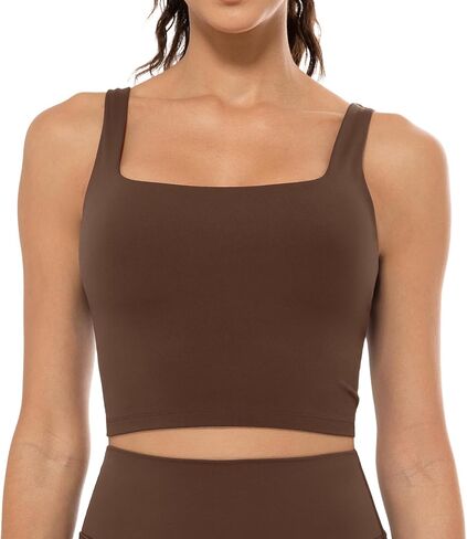 Lavento Women's Square Neck Sports Bras - Longline Padded Workout Yoga Tops with Built in Bra in Saudi Arabia