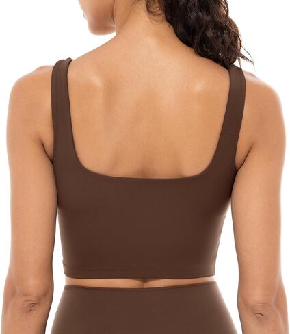 Lavento Women's Square Neck Sports Bras - Longline Padded Workout Yoga Tops with Built in Bra in Saudi Arabia