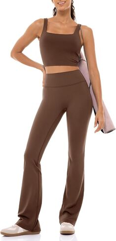 Lavento Women's Square Neck Sports Bras - Longline Padded Workout Yoga Tops with Built in Bra in Saudi Arabia