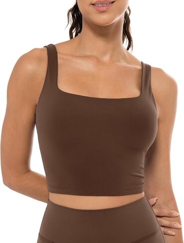 Lavento Women's Square Neck Sports Bras - Longline Padded Workout Yoga Tops with Built in Bra in Saudi Arabia