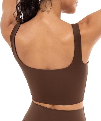 Lavento Women's Square Neck Sports Bras - Longline Padded Workout Yoga Tops with Built in Bra in Saudi Arabia
