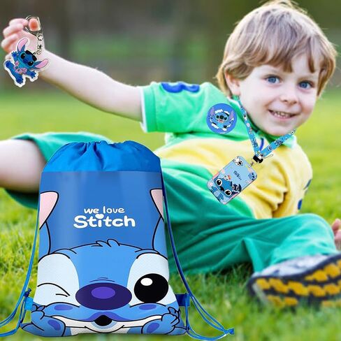 Stitch Merchandise Gift Set for Girls Drawstring Bag, Stickers, Lanyard, Necklace, Bracelet, Keychain and Button Pin in Saudi Arabia
