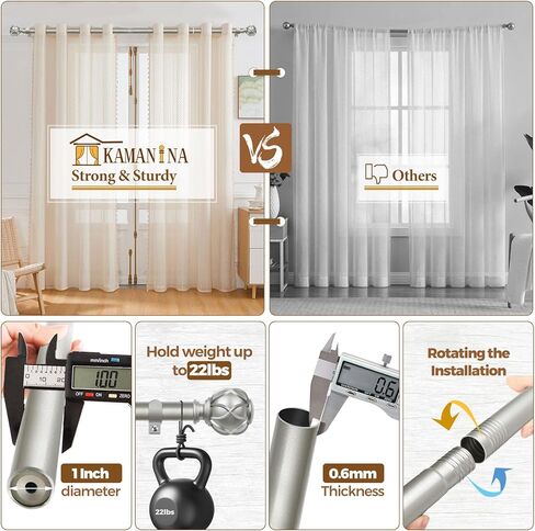 قضيب ستارة فردي مقاس 1 بوصة من كامانينا 32 إلى 58 بوصة (2.6-4.8 قدم)، قضيب ستائر فضي عتيق قابل للتعديل للنوافذ، نهاية نسيج شبكي مزخرف in Kuwait
