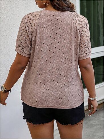 SOLY HUX Women's Plus Size Contrast Lace Short Sleeve Tee Round Neck Summer T Shirt Tops in Saudi Arabia