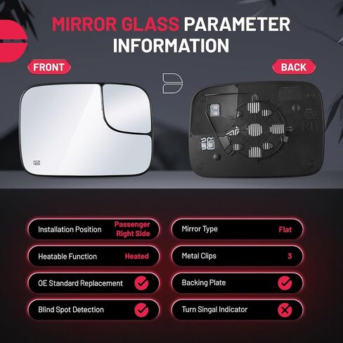 BDFHYK Driver Left Side Heated Mirror Glass Compatible with Dodge 2005-2008 Ram 1500 2500 3500 Side View Exterior Mirror with Backing Plate, Replaces 5161011AA CH1324121 (Left) in Saudi Arabia