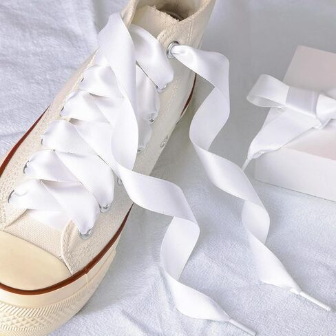Olukssck 2 Pairs Ribbon Shoe Laces for Women, 3/4" Wide Colorful Satin Shoelaces for Sneakers in Kuwait