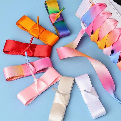 Olukssck 2 Pairs Ribbon Shoe Laces for Women, 3/4" Wide Colorful Satin Shoelaces for Sneakers in Kuwait