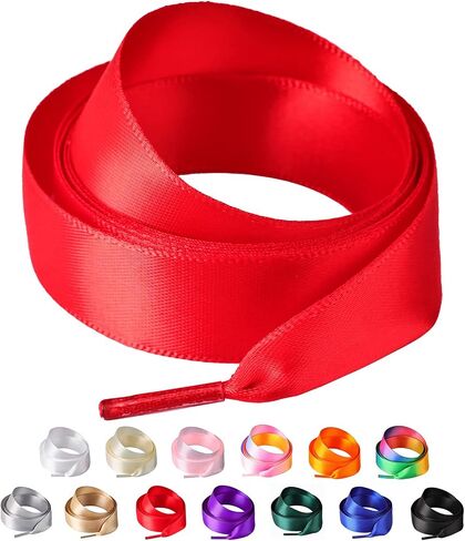 Olukssck 2 Pairs Ribbon Shoe Laces for Women, 3/4" Wide Colorful Satin Shoelaces for Sneakers in Kuwait